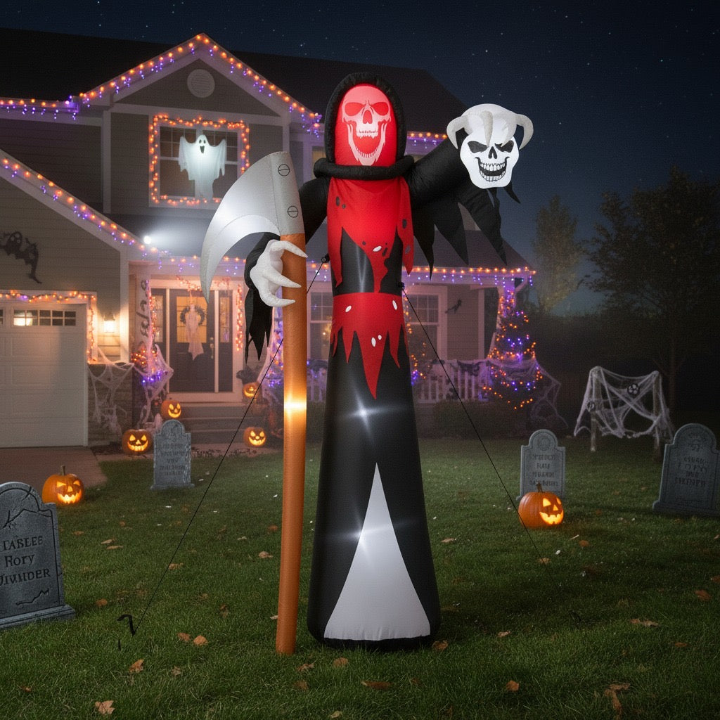 12FT Halloween Inflatable Grim Reaper – LED Lighted Blow-Up Yard & Garden Decoration