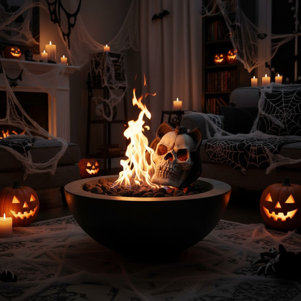 Fire Pit Demon Skull Gas Log – Halloween Fireplace Decor for Propane, Gel, or Electric Fire Pits