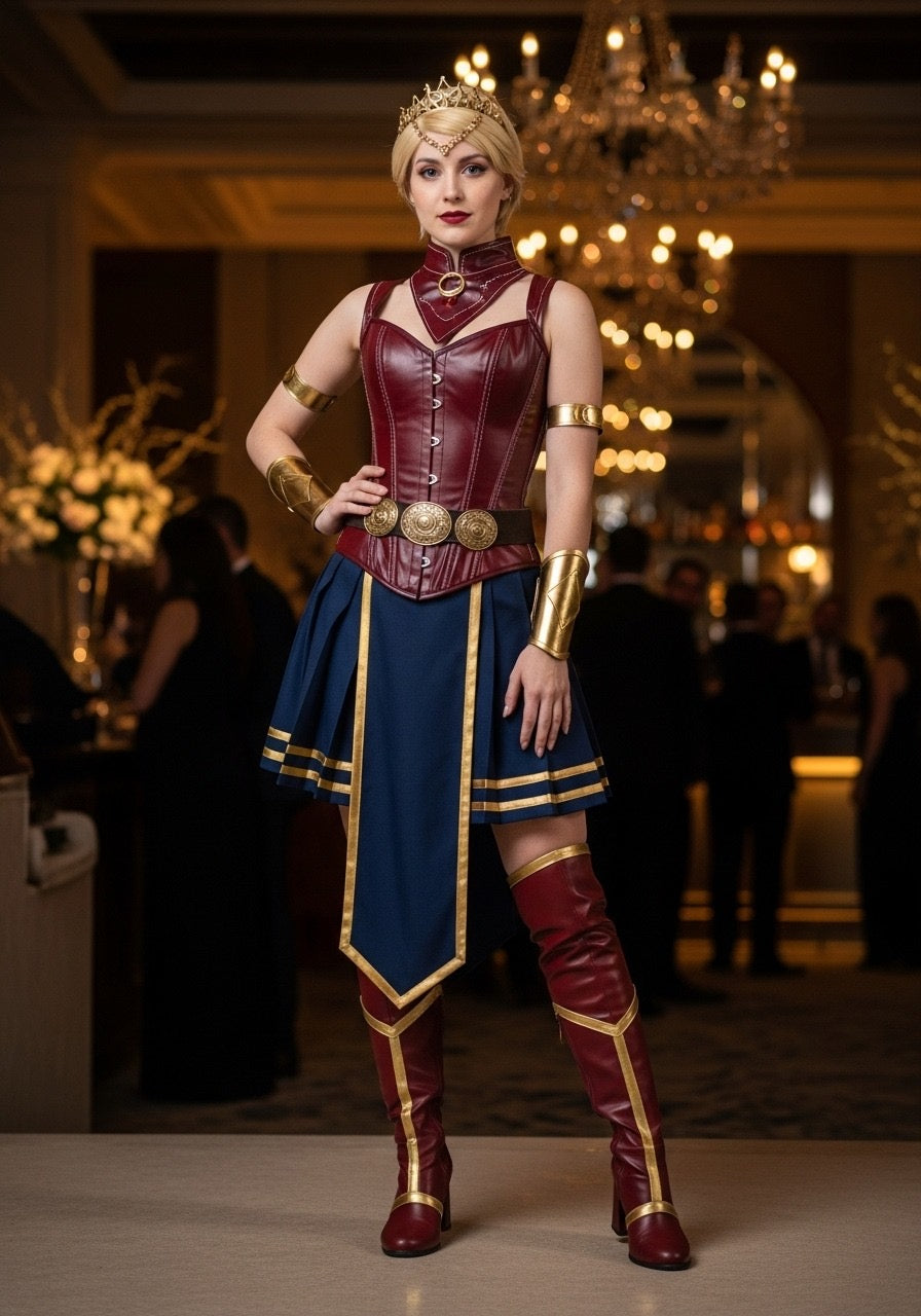 Superhero Party Dress – Women’s Halloween Cosplay Outfit Inspired by Wonder Woman