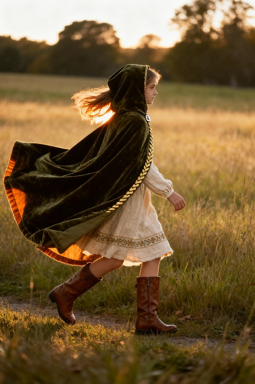 Women’s Victorian Hooded Capelet – GRAJTCIN Velvet Cloak for Halloween & Cosplay (Green)