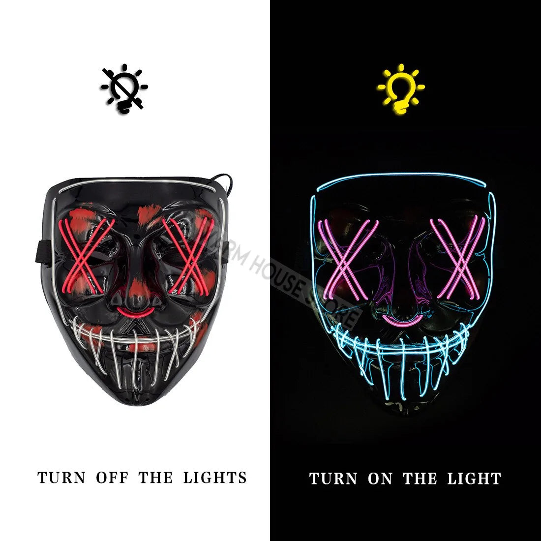 Glowing LED Halloween Mask – Light Up Cosplay Mask for Men & Women