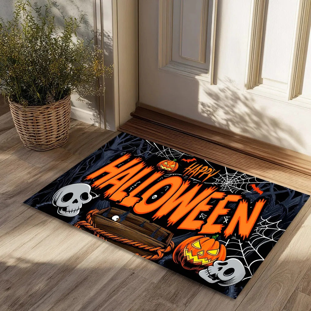 Halloween Pumpkin Ghost Doormat – Non-Slip Absorbent Rug for Entrance, Bedroom & Kitchen