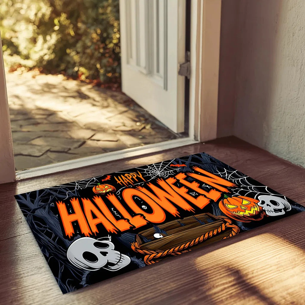 Halloween Pumpkin Ghost Doormat – Non-Slip Absorbent Rug for Entrance, Bedroom & Kitchen