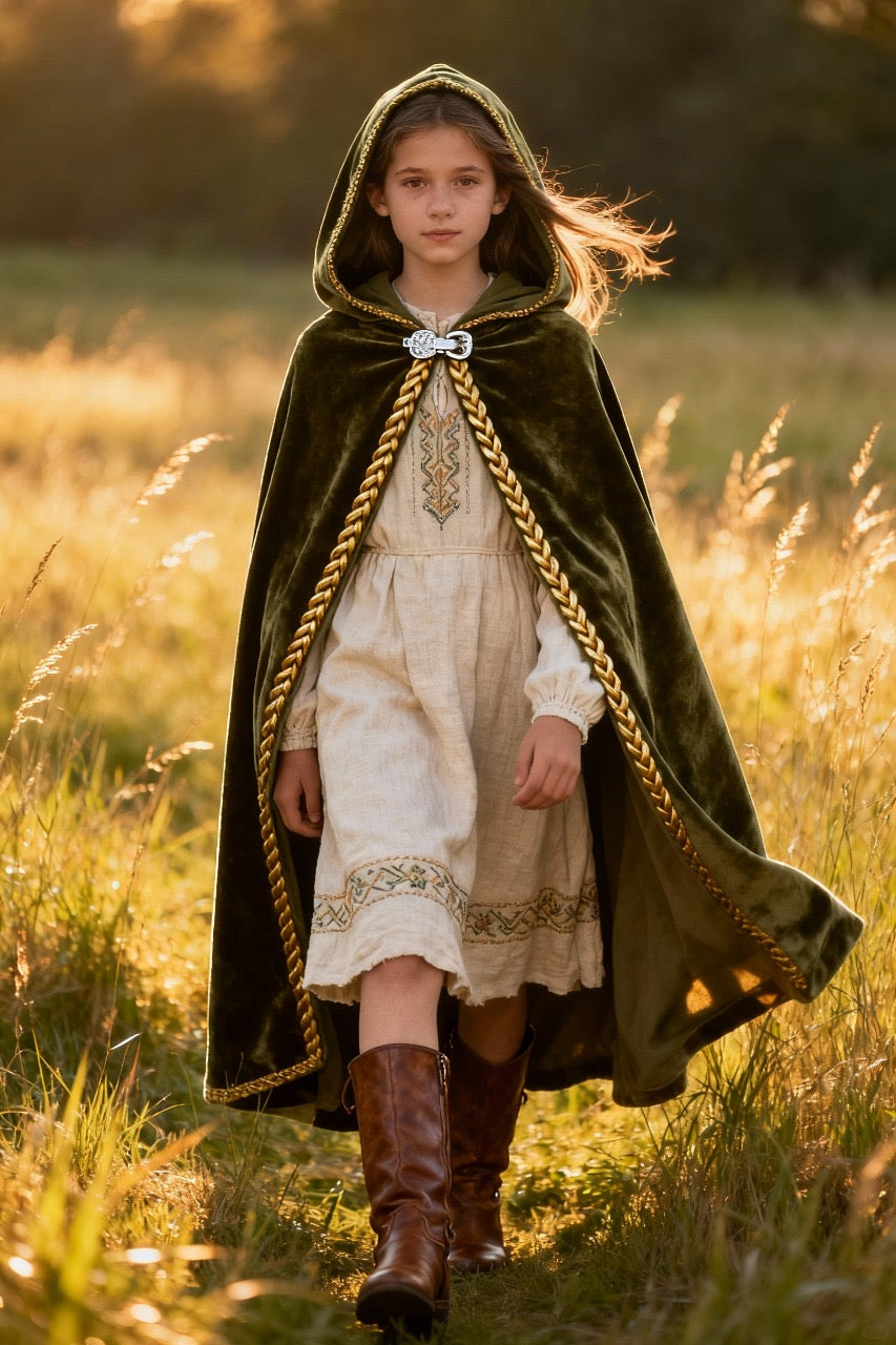 Women’s Victorian Hooded Capelet – GRAJTCIN Velvet Cloak for Halloween & Cosplay (Green)
