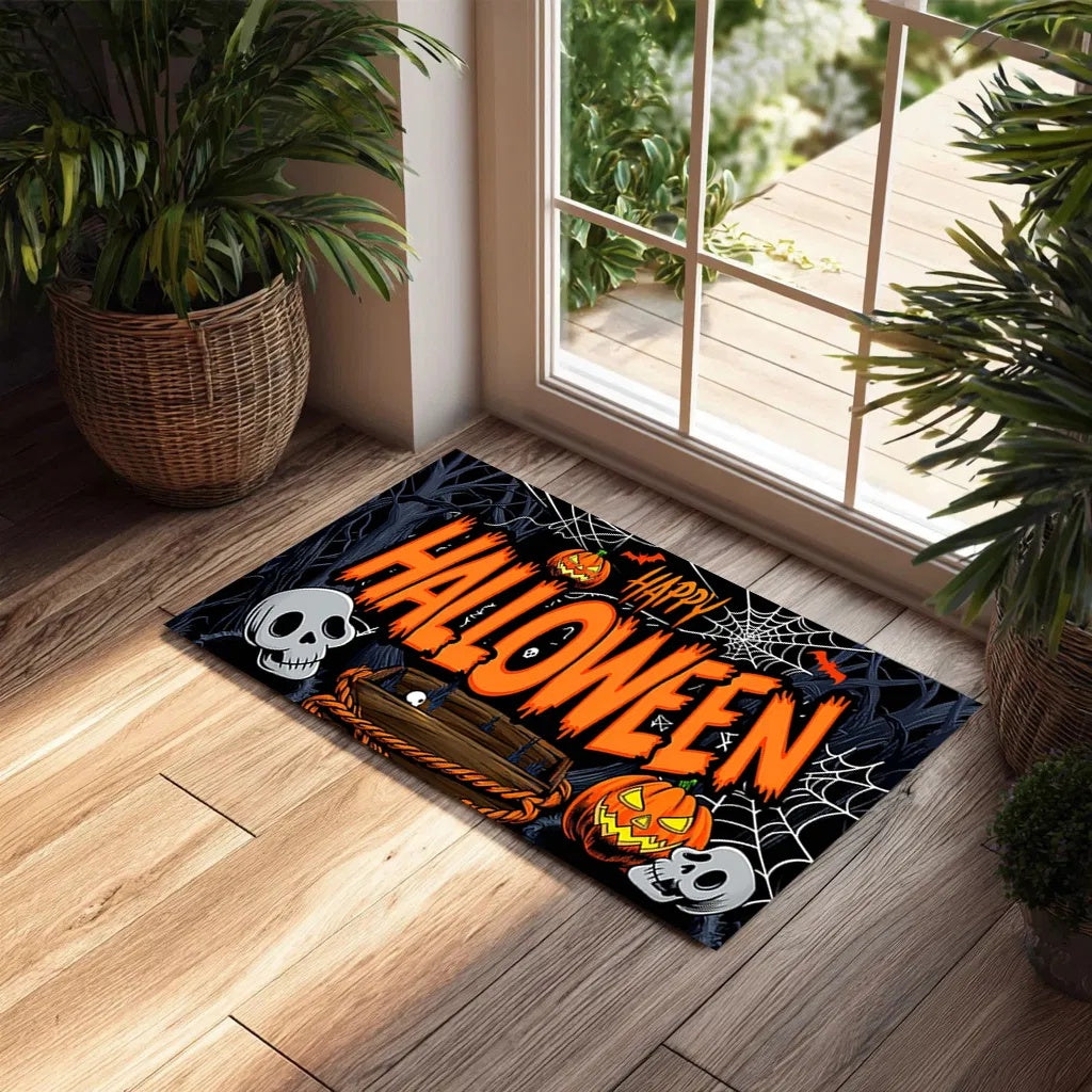 Halloween Pumpkin Ghost Doormat – Non-Slip Absorbent Rug for Entrance, Bedroom & Kitchen