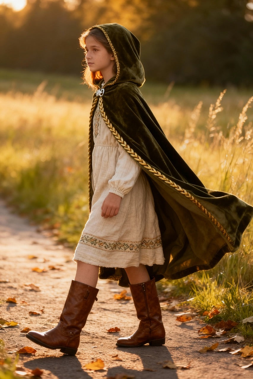 Women’s Victorian Hooded Capelet – GRAJTCIN Velvet Cloak for Halloween & Cosplay (Green)