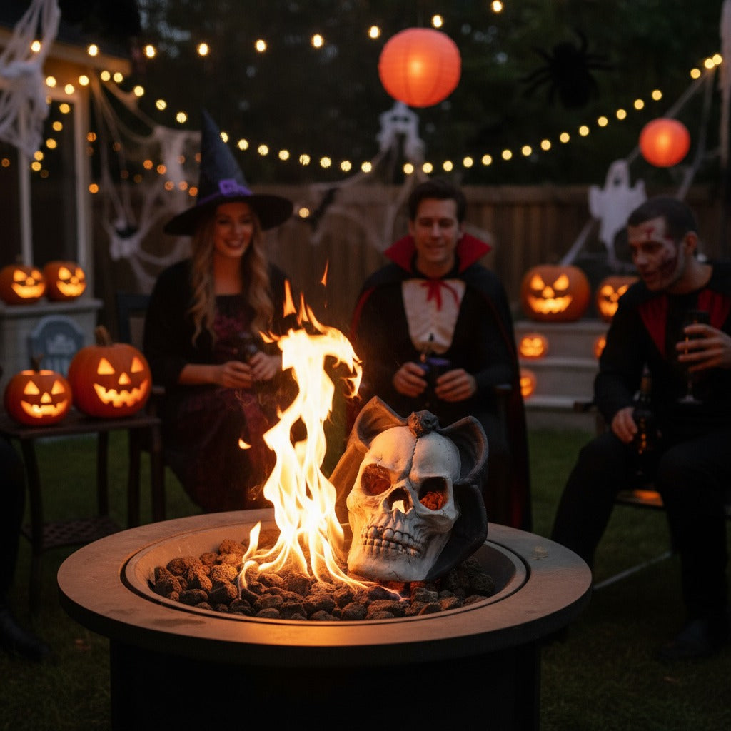Fire Pit Demon Skull Gas Log – Halloween Fireplace Decor for Propane, Gel, or Electric Fire Pits