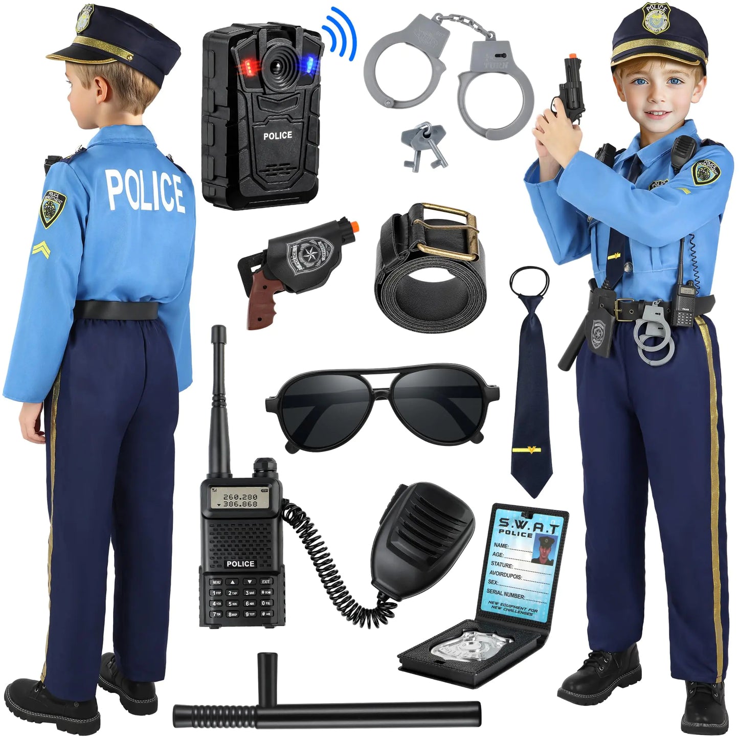 Luucio Kids Police Officer Costume – Boys’ Halloween Outfit with Police Accessories