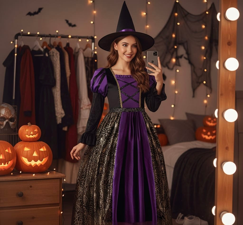 Kids’ Witch Costume with Skirt – Cute Halloween Outfit for Girls with Hat & Accessories