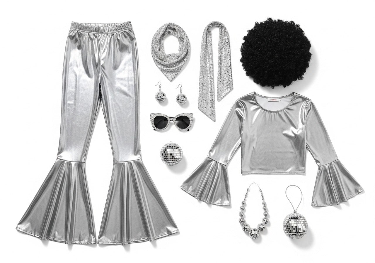 Women’s 70s Disco Costume Set – 8PCS Retro Halloween Party Outfit
