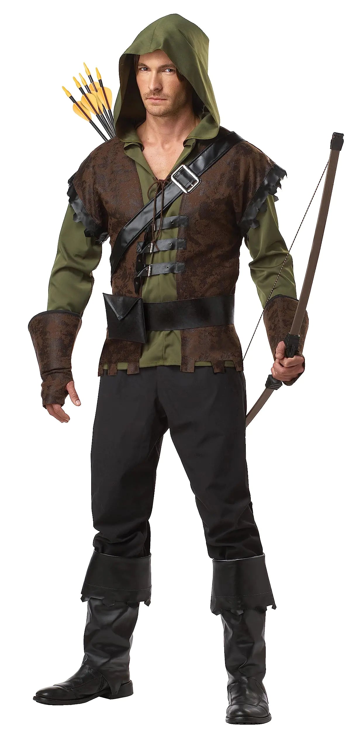 Men’s Robin Hood Halloween Costume – Realistic Medieval Archer Cosplay (Brown, Medium)