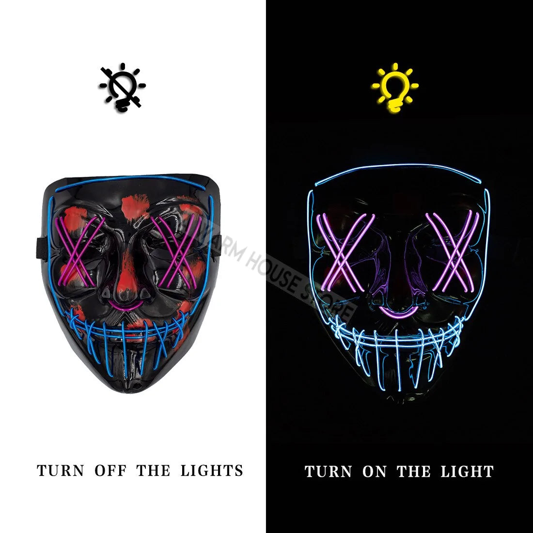 Glowing LED Halloween Mask – Light Up Cosplay Mask for Men & Women
