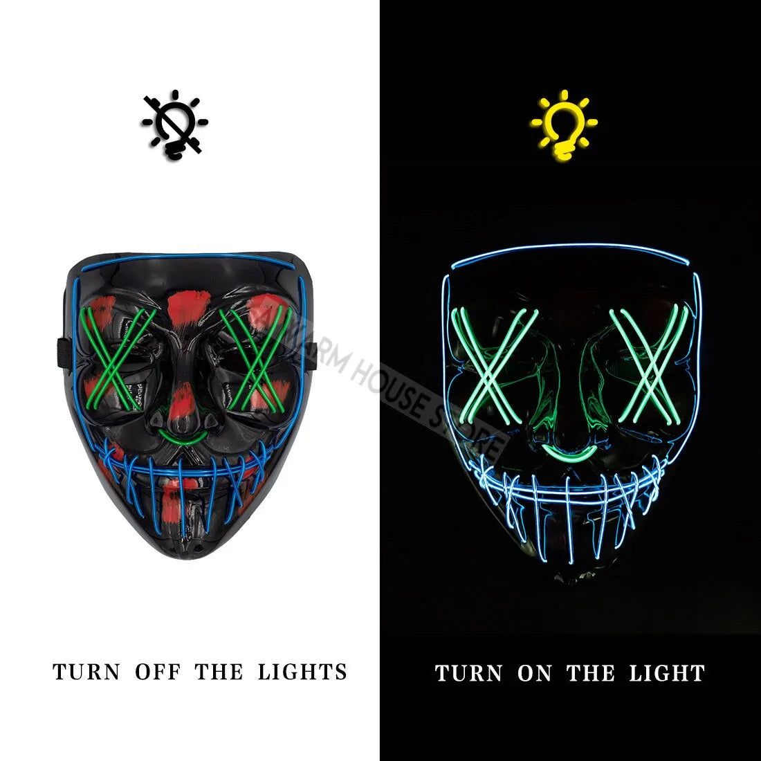 Glowing LED Halloween Mask – Light Up Cosplay Mask for Men & Women