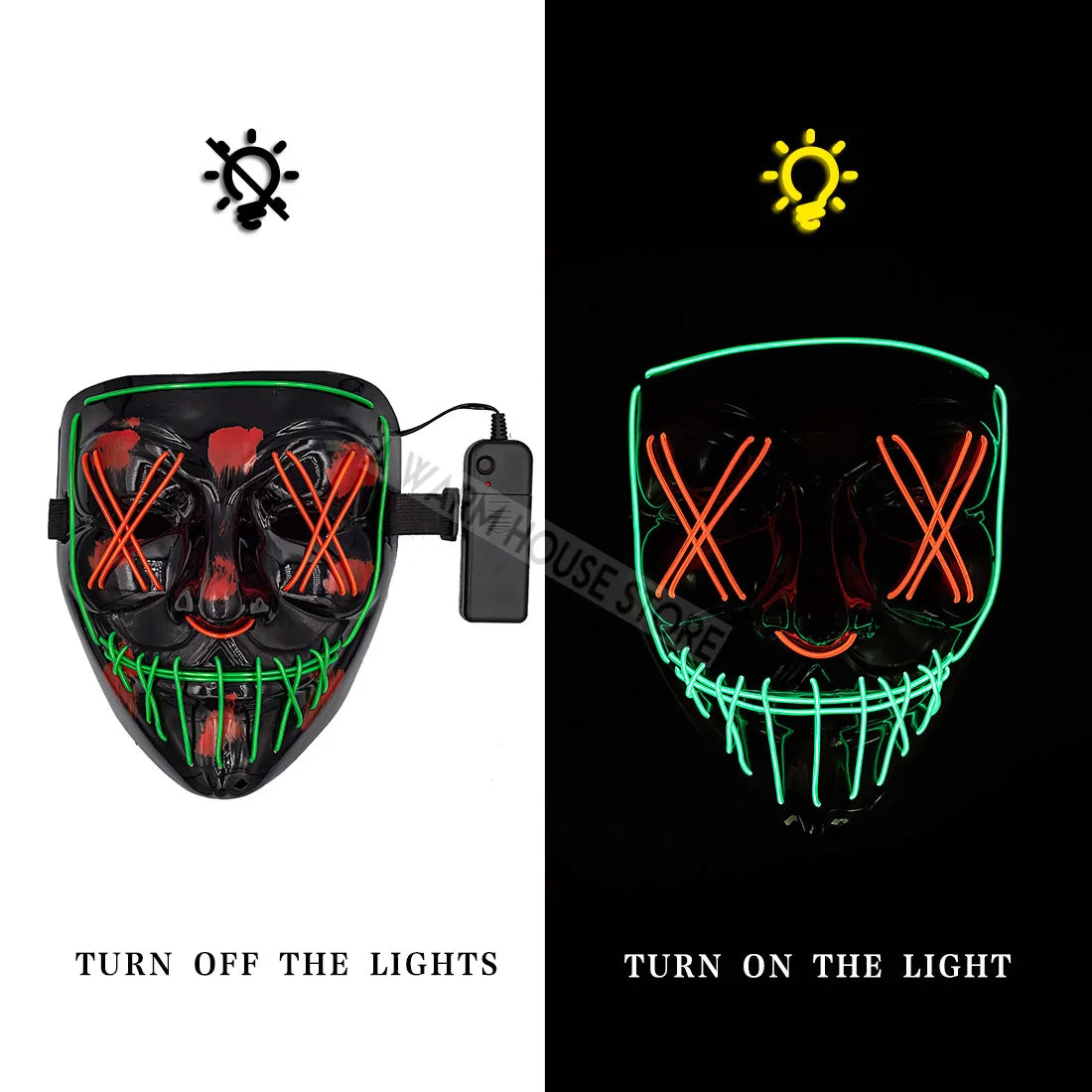 Glowing LED Halloween Mask – Light Up Cosplay Mask for Men & Women