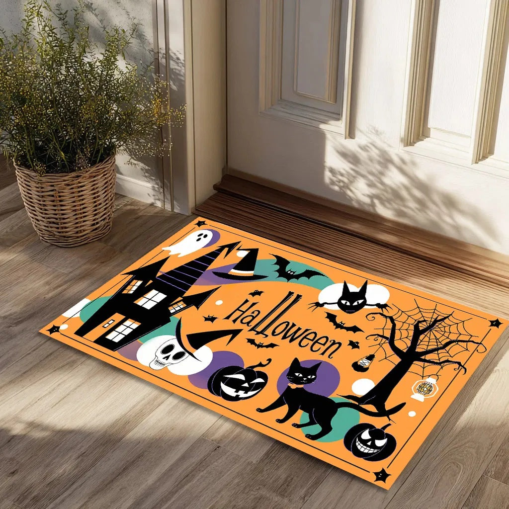 Halloween Pumpkin Ghost Doormat – Non-Slip Absorbent Rug for Entrance, Bedroom & Kitchen