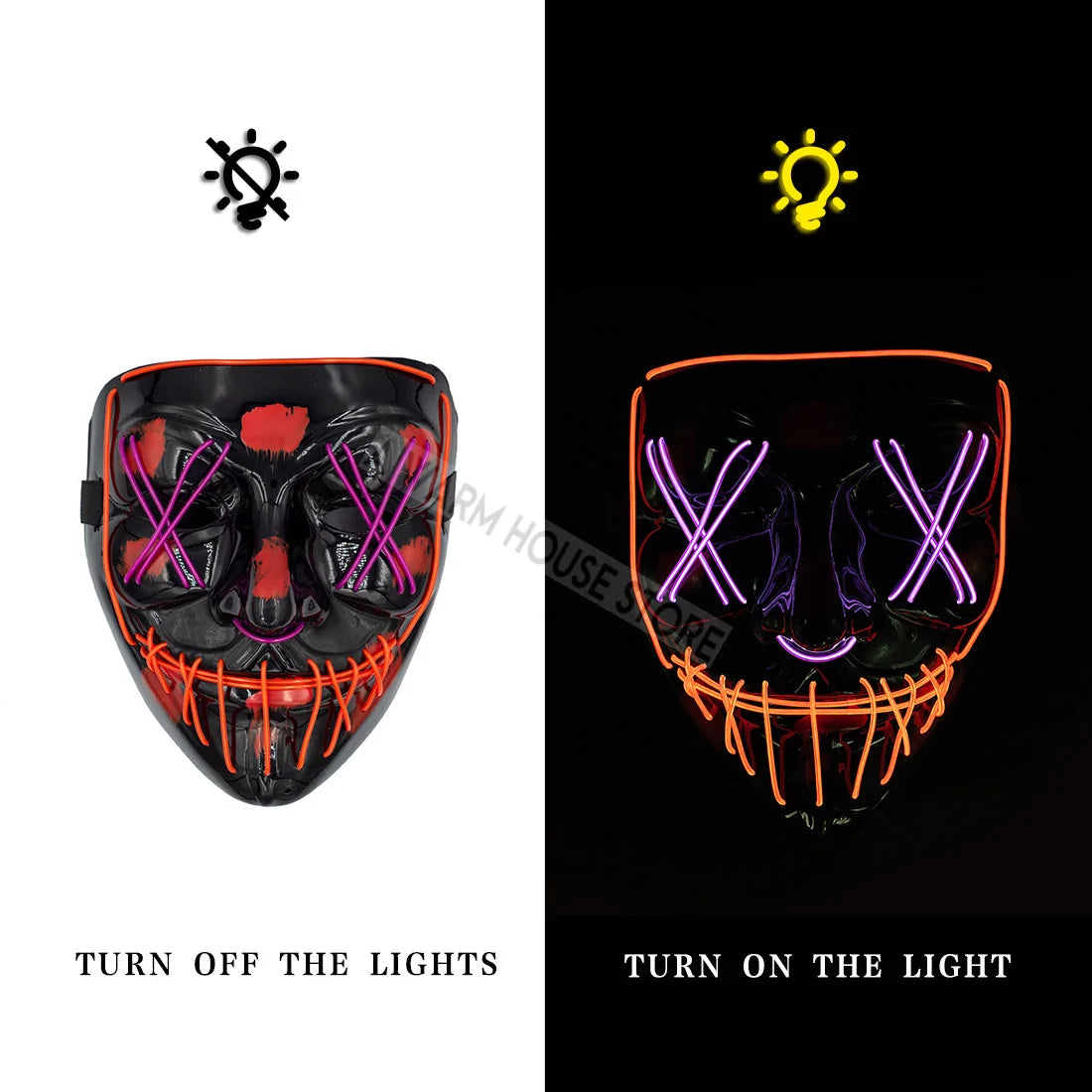 Glowing LED Halloween Mask – Light Up Cosplay Mask for Men & Women