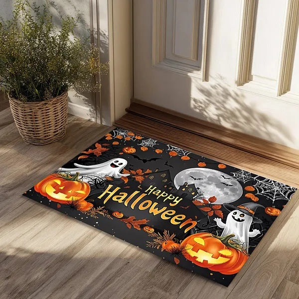 Halloween Pumpkin Ghost Doormat – Non-Slip Absorbent Rug for Entrance, Bedroom & Kitchen