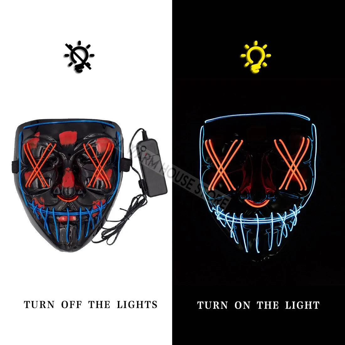 Glowing LED Halloween Mask – Light Up Cosplay Mask for Men & Women