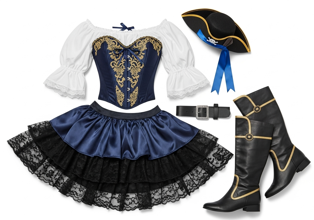 Little Girl Pirate Costume – Cute Halloween Role Play Outfit for Kids with Hat & Accessories