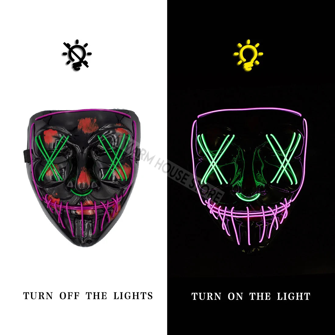 Glowing LED Halloween Mask – Light Up Cosplay Mask for Men & Women