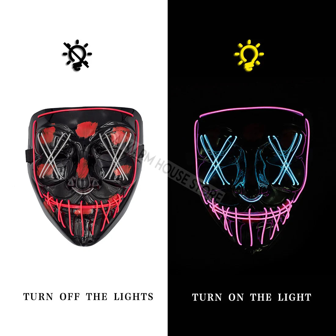 Glowing LED Halloween Mask – Light Up Cosplay Mask for Men & Women