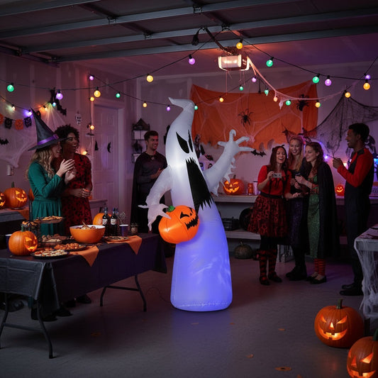 5FT Halloween Inflatable Ghost with Pumpkin – LED Lighted Outdoor Yard Decoration