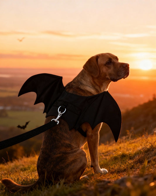Pet Bat Wings Costume with Leash – Funny Halloween Dog & Cat Outfit (Large)
