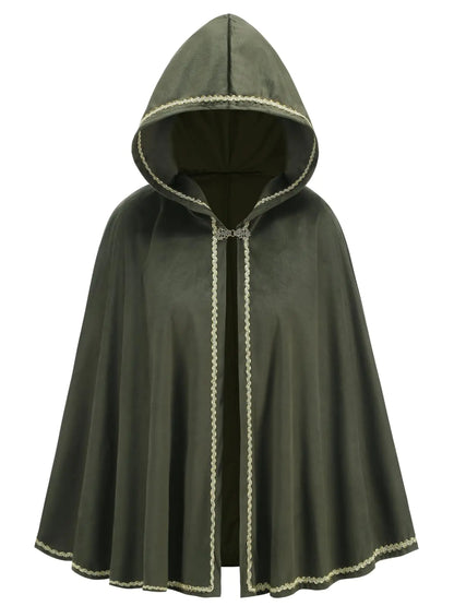 Women’s Victorian Hooded Capelet – GRAJTCIN Velvet Cloak for Halloween & Cosplay (Green)
