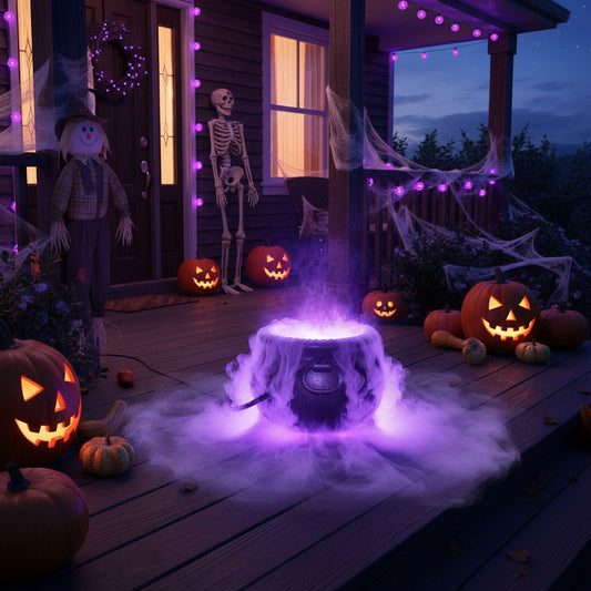 Halloween Witch Pot Smoke Machine – LED Color-Changing Humidifier Creepy Party Decor