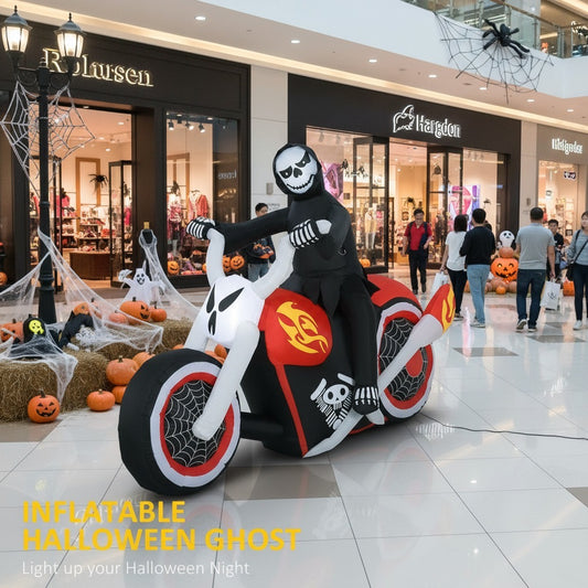 6FT Halloween Grim Reaper on Flaming Motorcycle – LED Lighted Inflatable Outdoor Yard Decoration