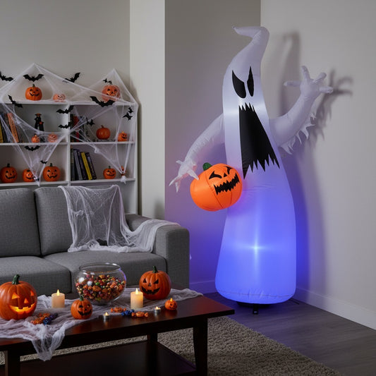 5.9FT Halloween Inflatable Ghost with Pumpkin – LED Lighted Outdoor Yard Decoration