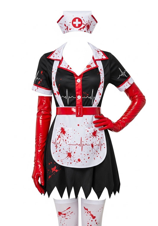 Bloodstained Female Nurse Costume for Halloween – Scary Horror Nurse Outfit for Women, Zombie Nurse Cosplay