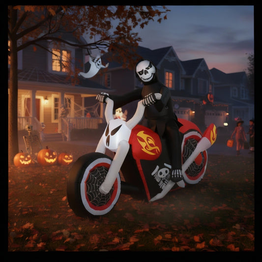 6FT Halloween Grim Reaper on Flaming Motorcycle – LED Lighted Inflatable Outdoor Yard Decoration