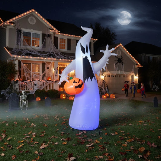 5.9FT Halloween Inflatable Ghost with Pumpkin – LED Lighted Outdoor Yard Decoration