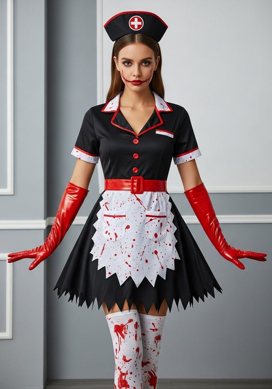 Bloodstained Female Nurse Costume for Halloween – Scary Horror Nurse Outfit for Women, Zombie Nurse Cosplay