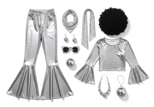 Women’s 70s Disco Costume Set – 8PCS Retro Halloween Party Outfit