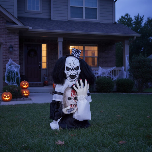 1.8ft Scary Clown Halloween Decoration – Sound-Activated Haunted House Prop for Indoor & Outdoor Party